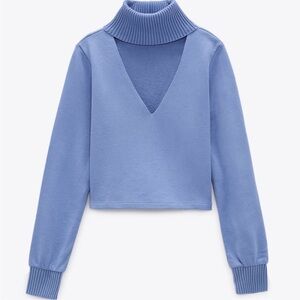 🫐 ZARA Cutout Ribbed Knit Turtleneck Collar Cropped Sweatshirt | S